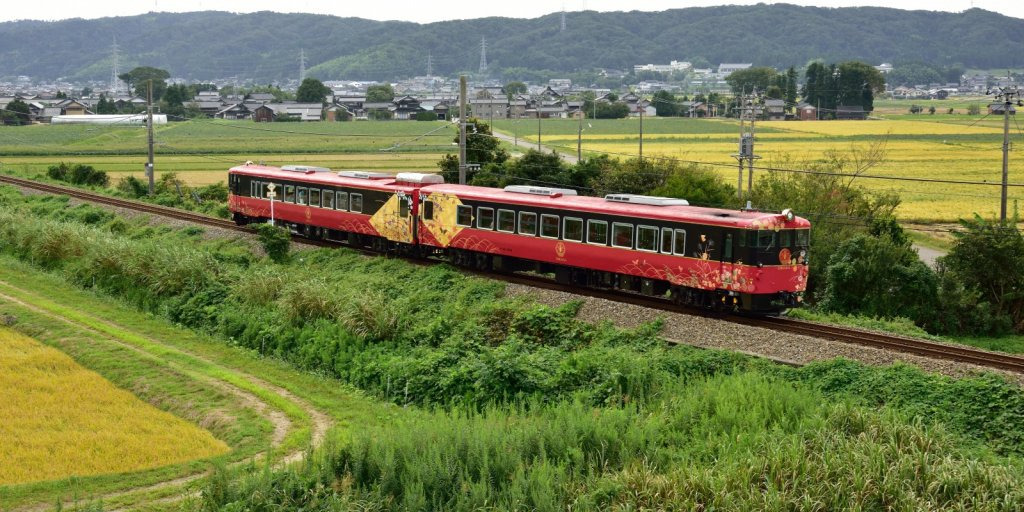 田園風景に絢爛豪華な車体が映える