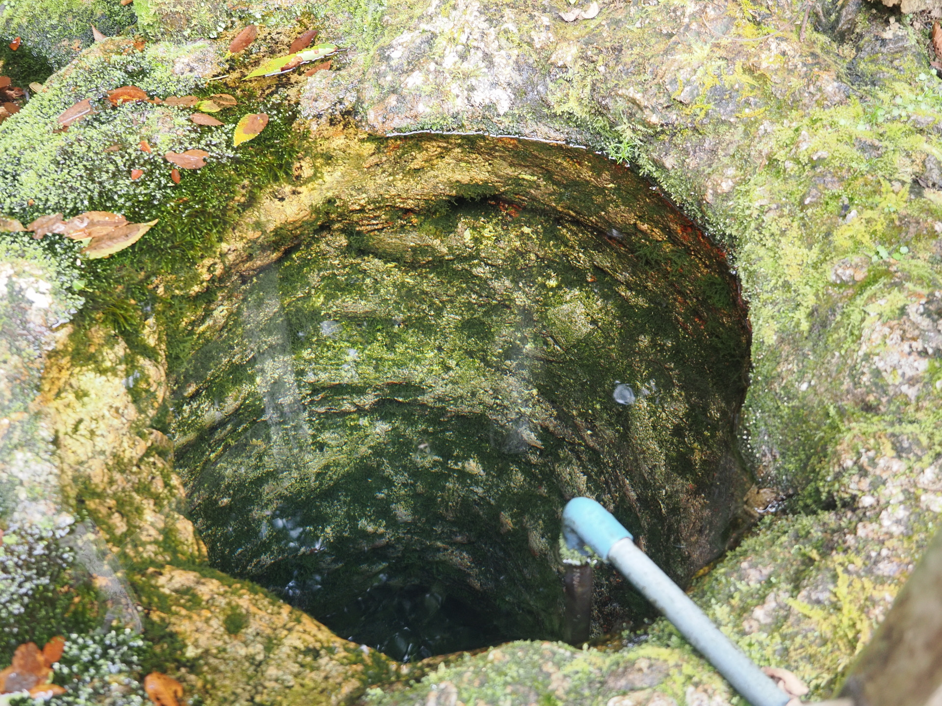 甌穴から水が湧いています
