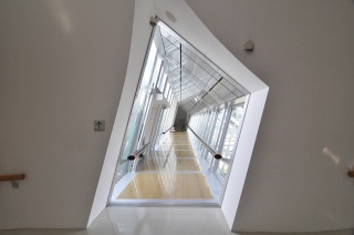 ガラスのブリッジ：展示室Aと展示室B・Cを繋ぐ渡り廊下